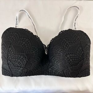 Victorias Secret Tshirt Bra Black Lace Lightly Padded Wireless 36DDD